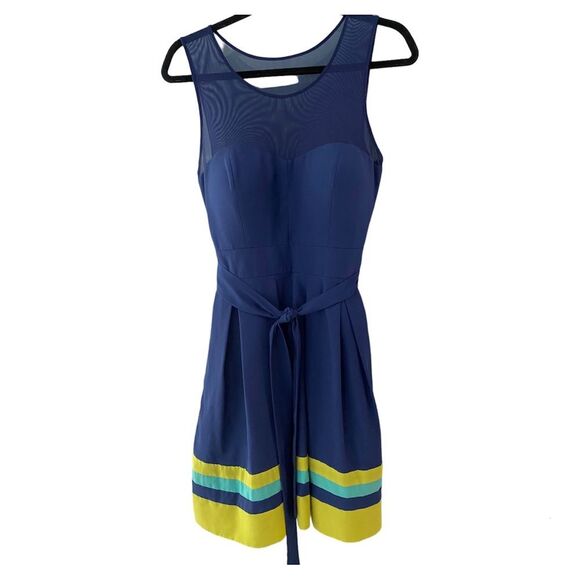 Guess Los Angeles, Navy Multi Mesh Dress Size 6 Party CocktaiL Mini - Picture 4 of 14